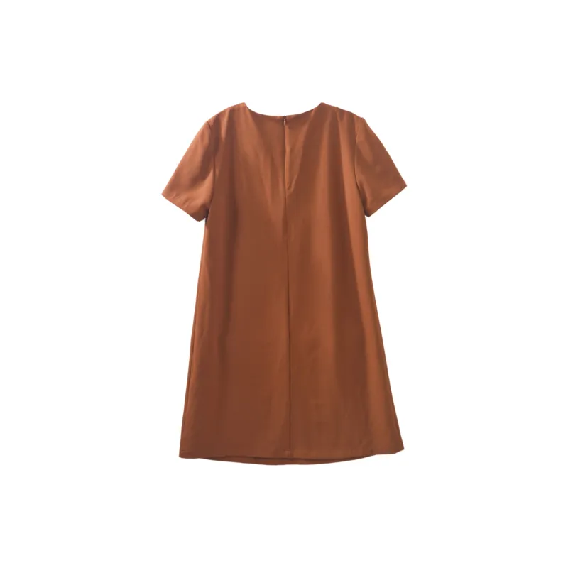 【dme】 Short Sleeved Dress Women's Brick Red-3