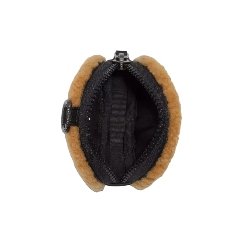 COACH Shearling With Leather Round Shaped Bag Coin Purse Unisex Brown & Black-1