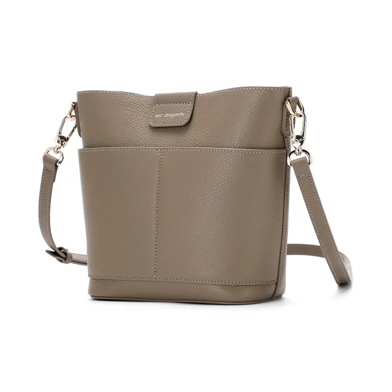 RED DRAGONFLY Top Grain Cow Leather Portable One Shoulder Crossbody Bucket Bag Regular Women's Multicolor-1