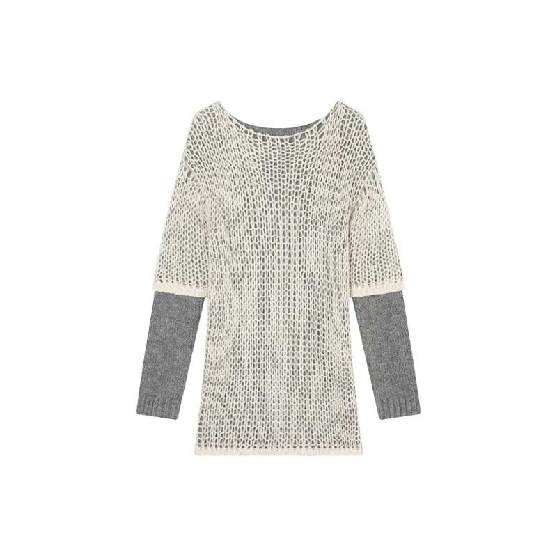 Ouyang Long-Sleeved Dresses Women's Dark Gray Beige-1