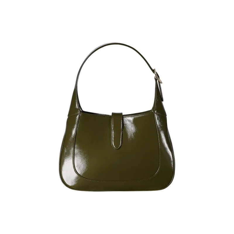 GUCCI Jackie 1961 Patent Leather Handbag Shoulder Bag Small Size Women's Forest Green-4
