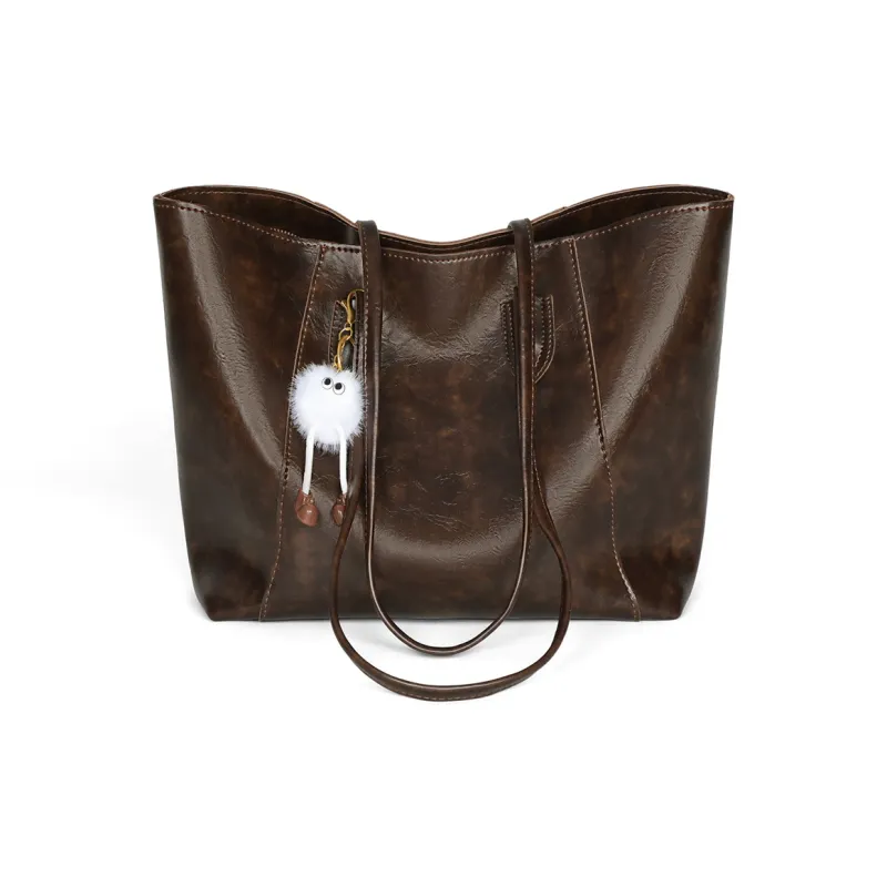 PT'SON Synthetic Leather Tote Portable Shoulder Bag Regular Women's Coffee/Black-6