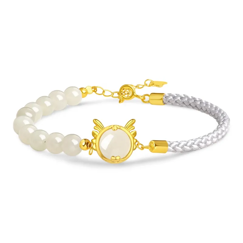 Lao Feng Xiang Hetian Jade S925 Silver Bracelet White Jade/Pale Greenish-White Jade Women's-18