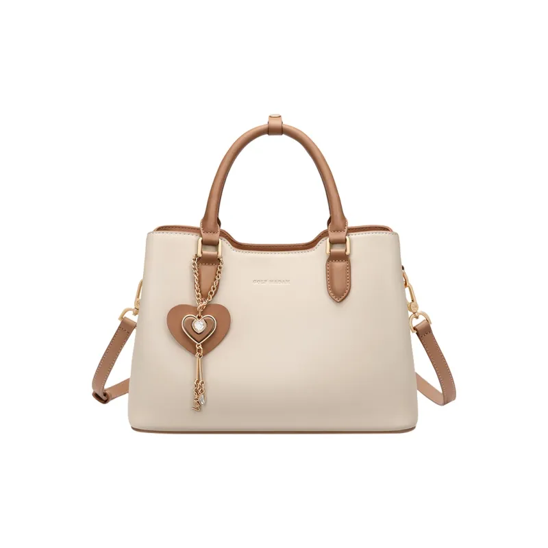 GOLF Cow Split Leather Bonded Synthetic Leather Handbag Regular Women's Ecru & Brown/Blue-0