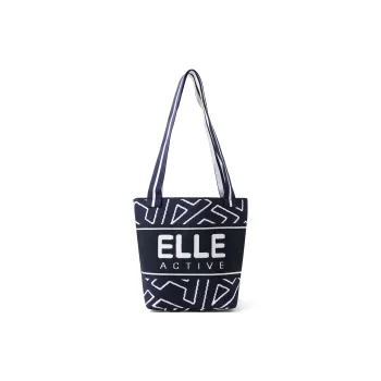 Elle Active Fabric Tote Bag Shopping Bag Shoulder Bag Medium Size Women's Navy Blue/Apricot