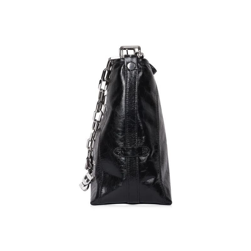 KARL LAGERFELD Top Grain Cow Leather Shoulder Bag, Crossbody Bag, Underarm Bag Women's Black-5