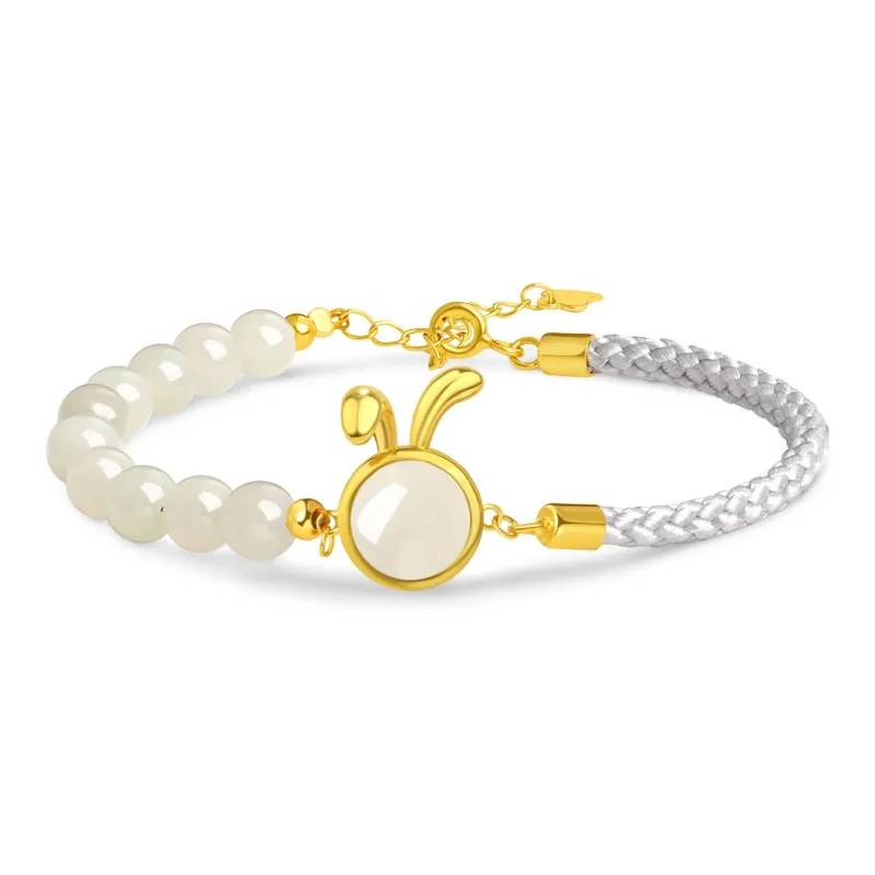 Lao Feng Xiang Hetian Jade S925 Silver Bracelet White Jade/Pale Greenish-White Jade Women's-6