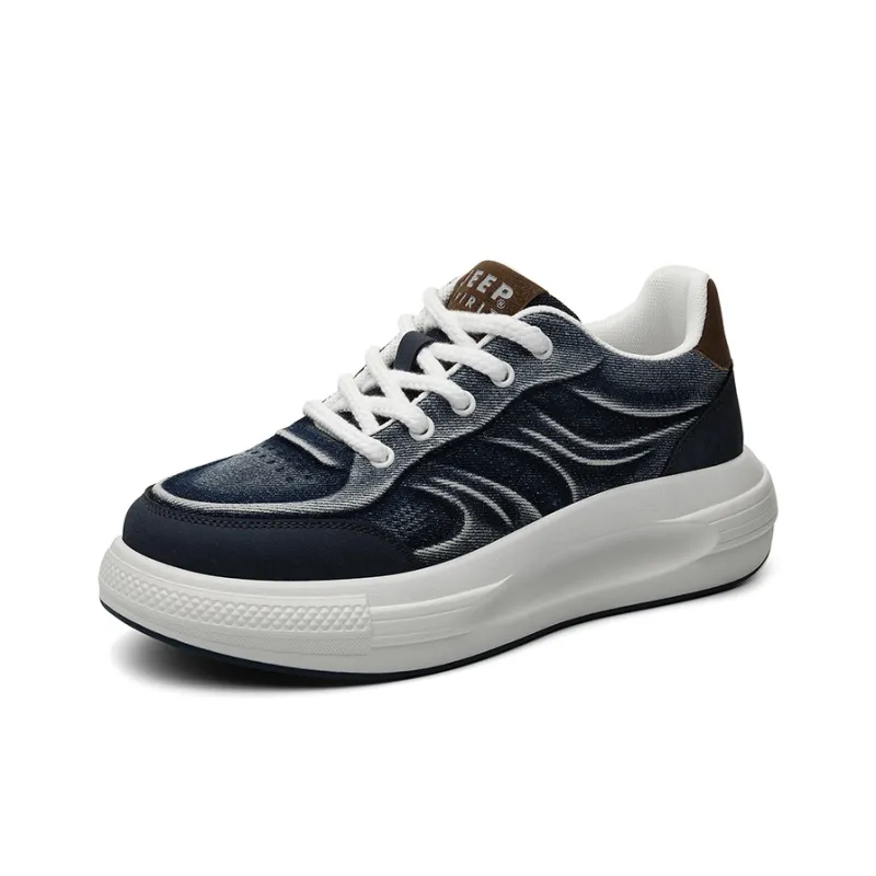 JEEP SPIRIT Anti-Slip Wear-Resistant Breathable Lightweight Height Increasing Low-Top Casual Shoes Men's Topaz Blue-2