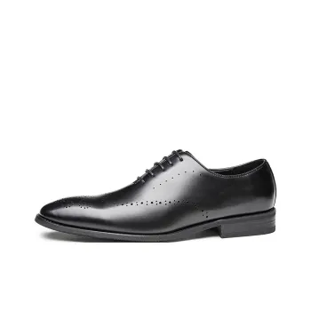 Kaltendin Cow Leather Pointed Toe Vintage Brogues Dress Shoes Men's Black