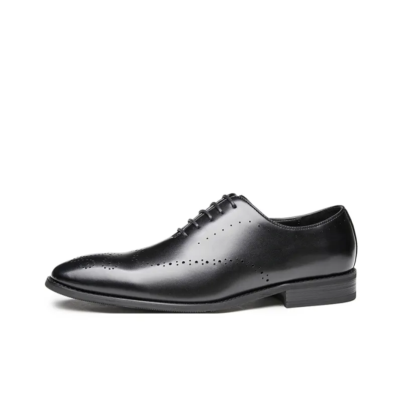 Kaltendin Cow Leather Pointed Toe Vintage Brogues Dress Shoes Men's Black-0