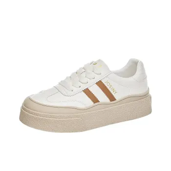 JOSINY Slip Resistant Waterproof Abrasion Resistant Height Increasing Low Top Skateboard Shoes Women's Light Coffee