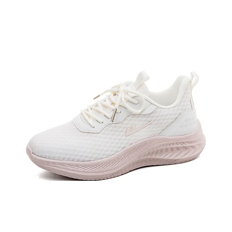Warrior Cushioned Wear-Resistant Breathable Low-Top Casual Running Shoes Women's White Pink-1