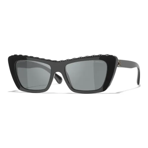 CHANEL Irregular Shape Sunglasses Women's Black