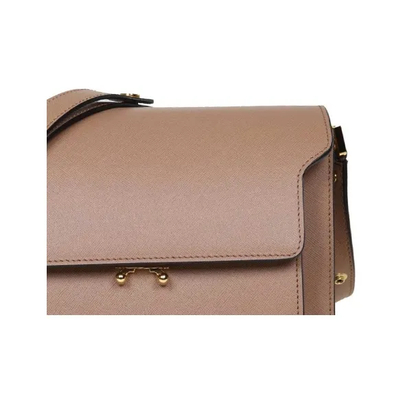 MARNI Trunk Cow Leather Trunk Bag Small Square Bag Crossbody Bag Shoulder Bag Women's Coffee-3