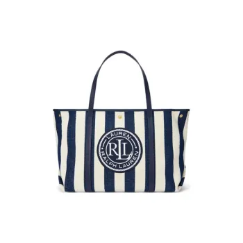LAUREN RALPH LAUREN Fabric Tote Bag, Shopping Bag, Handbag Tubas Women's Dark Blue & White