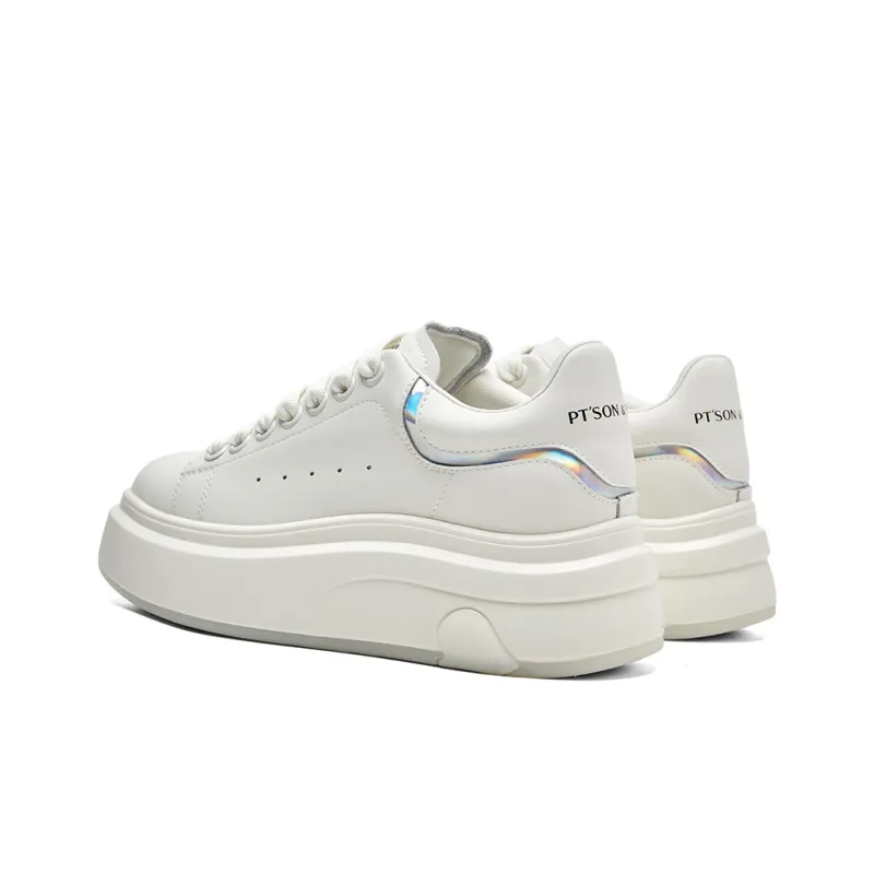 PT'SON Versatile Platform White Sneakers Height Increasing Low Top Skateboard Shoes Women's-3