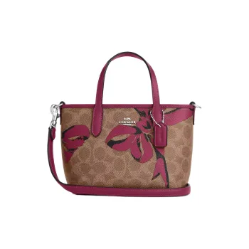 COACH PVC Tote Bag Shopping Bag Shoulder Bag Crossbody Bag Handbag Small Size Women's Brown Color Blocking Pink