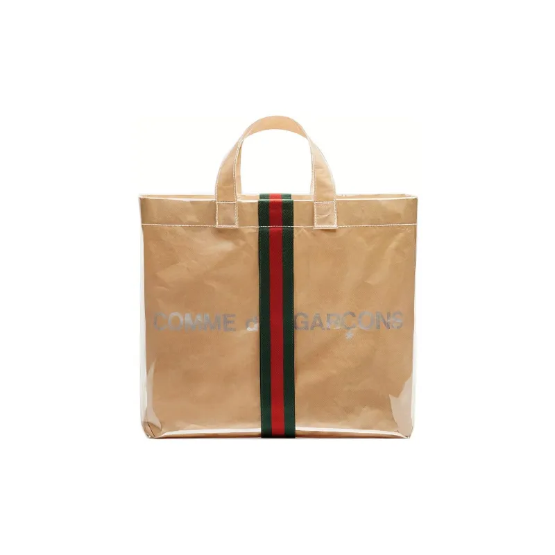 GUCCI CDG Rei Kawakubo Collaboration Kraft Paper PVC Tote Bag, Shopping Bag, Handheld Handbag Unisex Beige Yellow-0