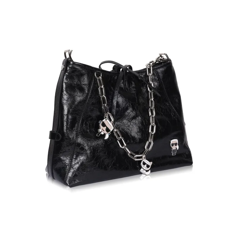 KARL LAGERFELD Top Grain Cow Leather Crossbody Bag Women's Black-3