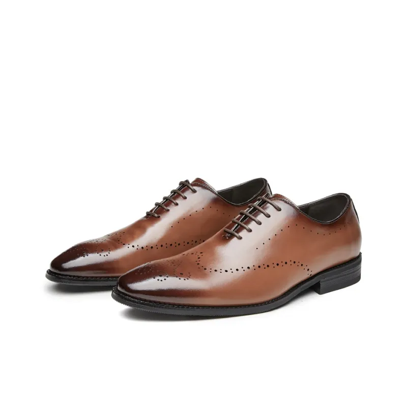 Kaltendin Cow Leather Pointed Toe Vintage Brogues Dress Shoes Men's Black-8