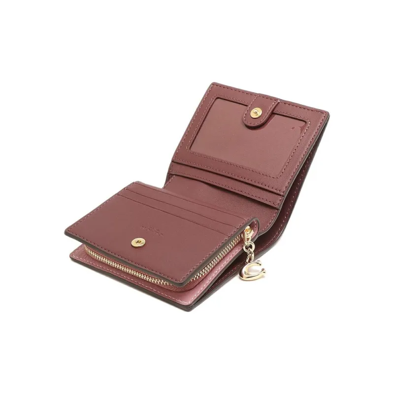 COACH Snap Wallet Pebbled Leather Card Holder Wallet Women's Cherry Blossom Pink-2