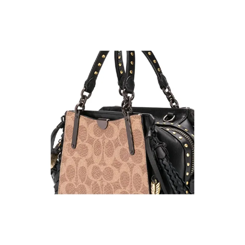 COACH Dreamer Leather Shoulder Bag, Crossbody Bag, Handbag Small Size Women's Black & Brown Monogram-3