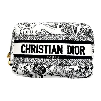 DIOR Canvas Canvas Bag Makeup Bag Small Size Women's Black & White