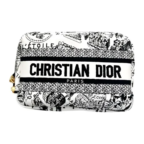 DIOR Canvas Canvas Bag Makeup Bag Small Size Women's Black & White
