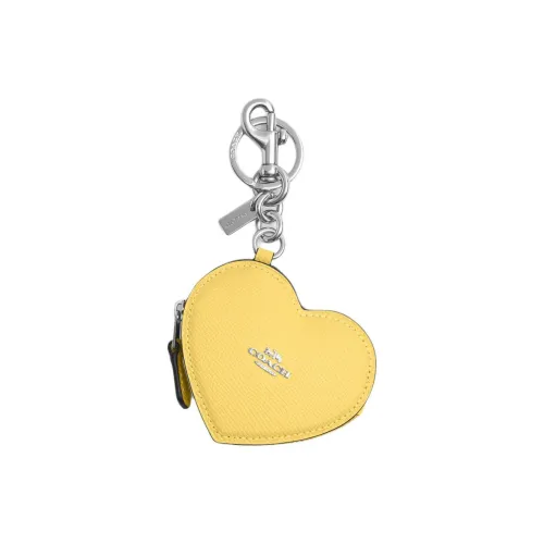 COACH Bag Charm Cross Stitch Leather Charm Bag Accessory Mini Women's Silver & Vintage Yellow