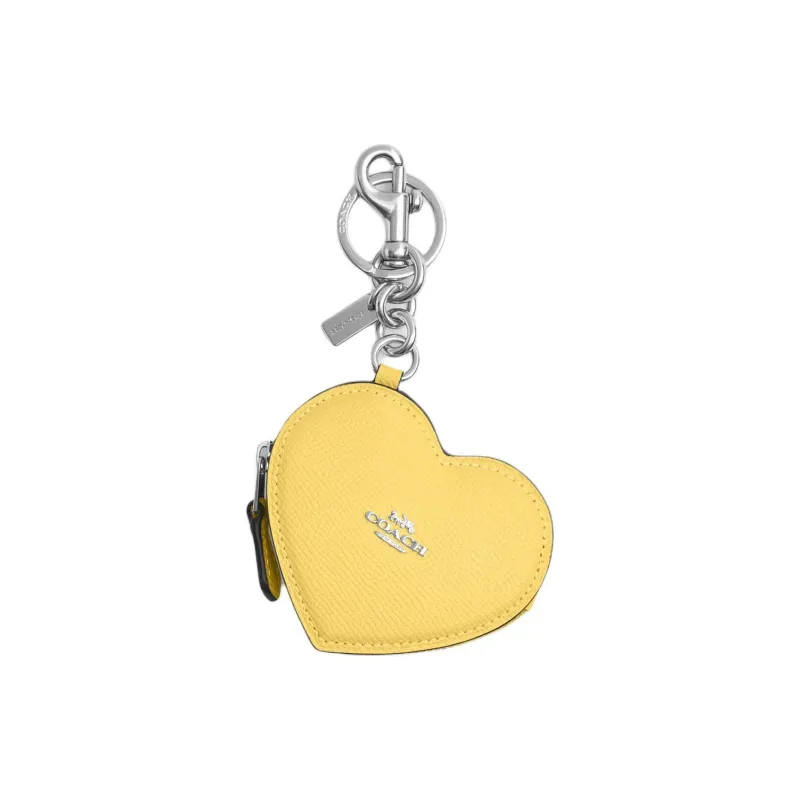 COACH Cross Grain Leather Bag Charm Bag Accessory Mini Women's Silver & Vintage Yellow-0