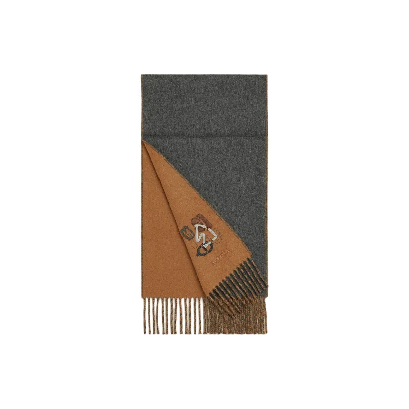 HERMES Cashmere Leather Knit Scarves Men's Brown-0
