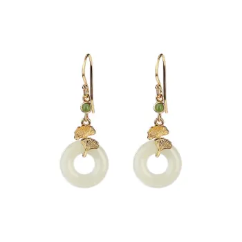 Royal Heaven's Choice Hetian Jade Earrings Pale Greenish White Jade Unisex