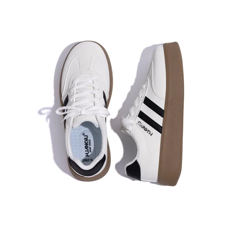 HUANQIU Height Increasing Cushioning Low Top Skateboard Shoes Men's White Black-6