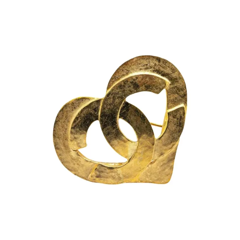 CHANEL 1995 Plated Cc Heart Brooch Costume Brooch-0