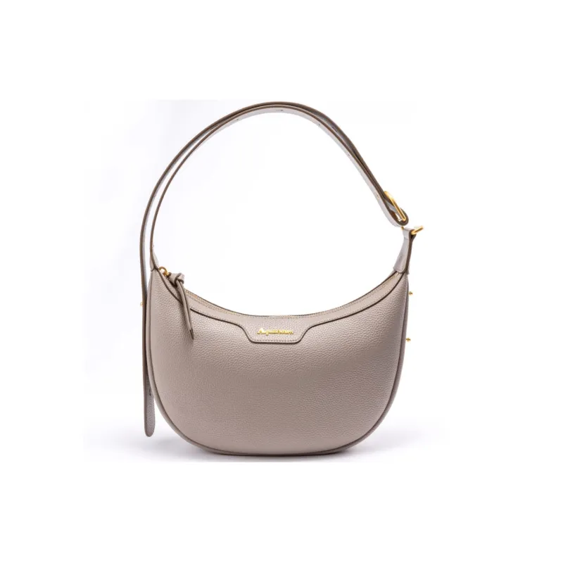 AQUASCUTUM Litchi Grain Cow Leather Crescent Bag Shoulder Bag Medium Size Women's Black/Light Gray-3