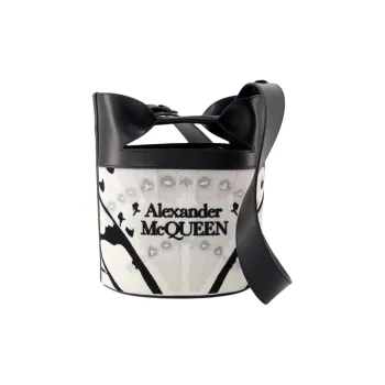 Alexander McQueen Embroidery Bucket Bags One Shoulder Handbags Women's White & Black