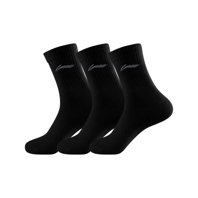 LiNing Mid Calf Socks Unisex 3 Pack Black White Gray-3