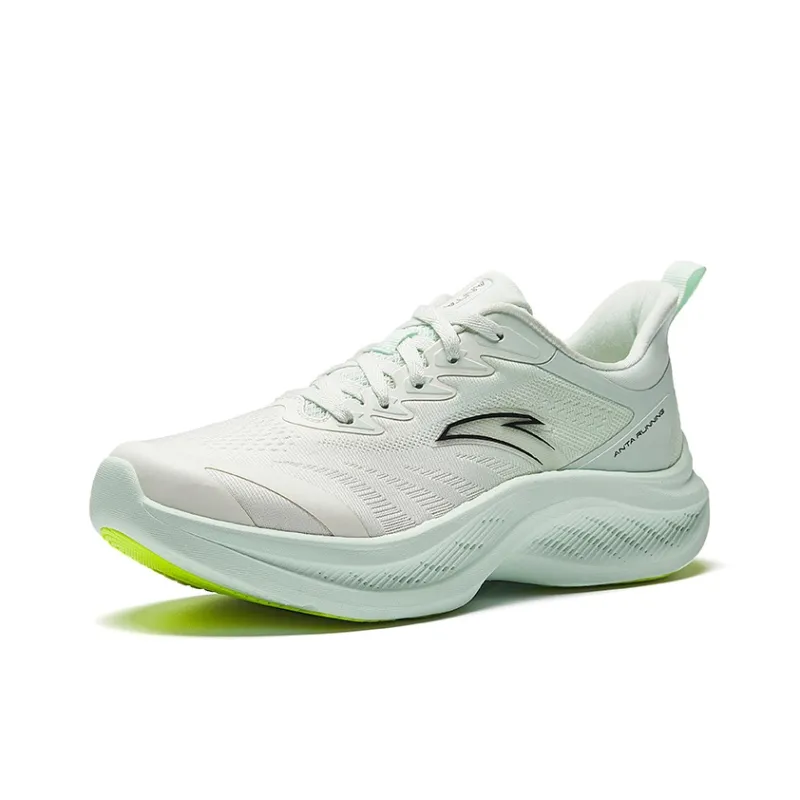 Anta Slip-Resistant Breathable Lightweight Height Increasing Low-Top Casual Running Shoes Women's White Green-1