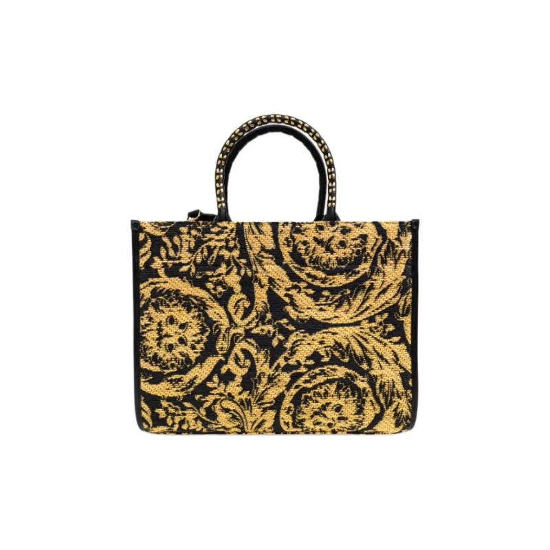 FANSIZHE Raffia Tote Bag Shopping Bag Shoulder Bag Handbag Medium Size Women's Black & Yellow-2