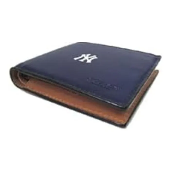 COACH MLB Collaboration Compact Refined Calfskin Cropped Foldable Wallet Mini Men's Dark Blue-2