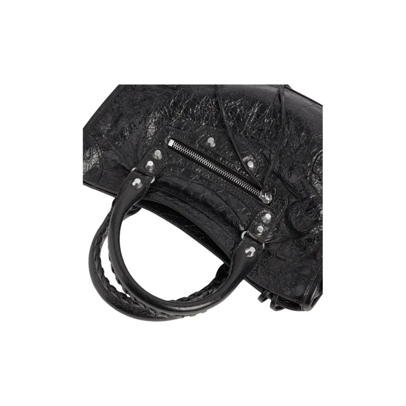 Balenciaga Le City Small Bag In Black Arena Lambskin Shiny Silver Hardware Black-4