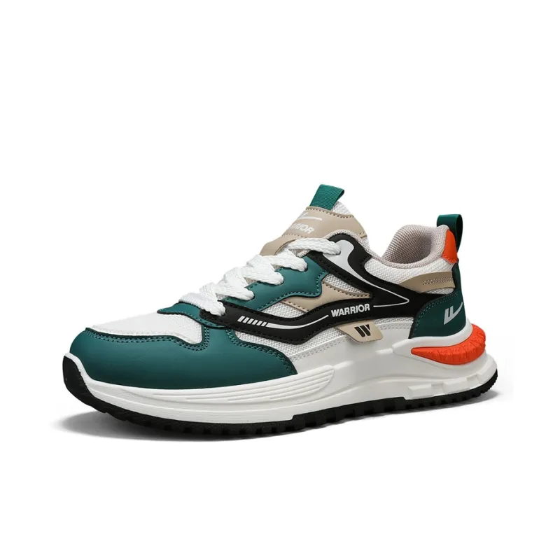 Warrior Anti-Slip And Wear-Resistant Breathable Low-Top Chunky Sneakers Men's Beige Green Black-1