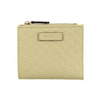 GUCCI Leather Card Holder Wallet Women's Beige Yellow