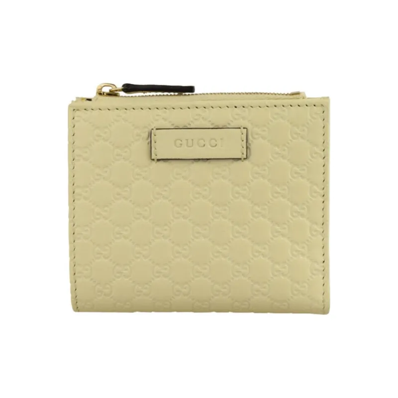GUCCI Leather Card Holder Wallet Women's Beige Yellow-0
