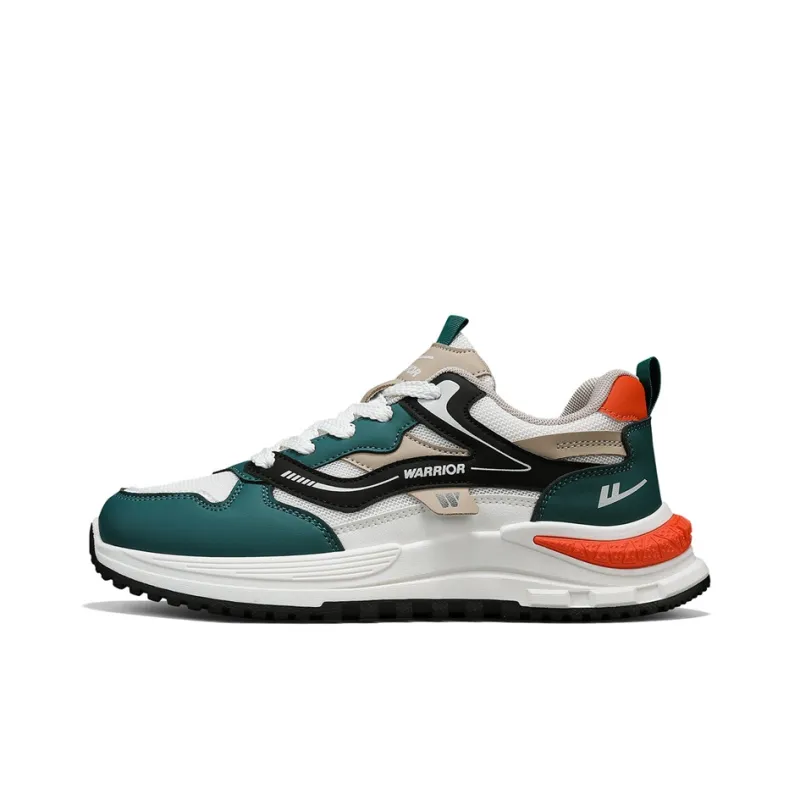 Warrior Anti-Slip And Wear-Resistant Breathable Low-Top Chunky Sneakers Men's Beige Green Black-0
