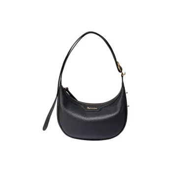 AQUASCUTUM Litchi Grain Cow Leather Crescent Bag Shoulder Bag Medium Size Women's Black/Light Gray
