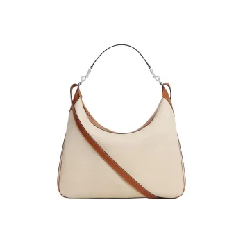 CELINE Fabric With Calfskin One Shoulder Handbags Women's Natural Color & Brown Umber