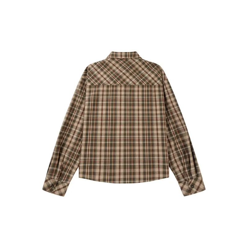 UNIFREE Shirt Women's Brown Green Plaid-1