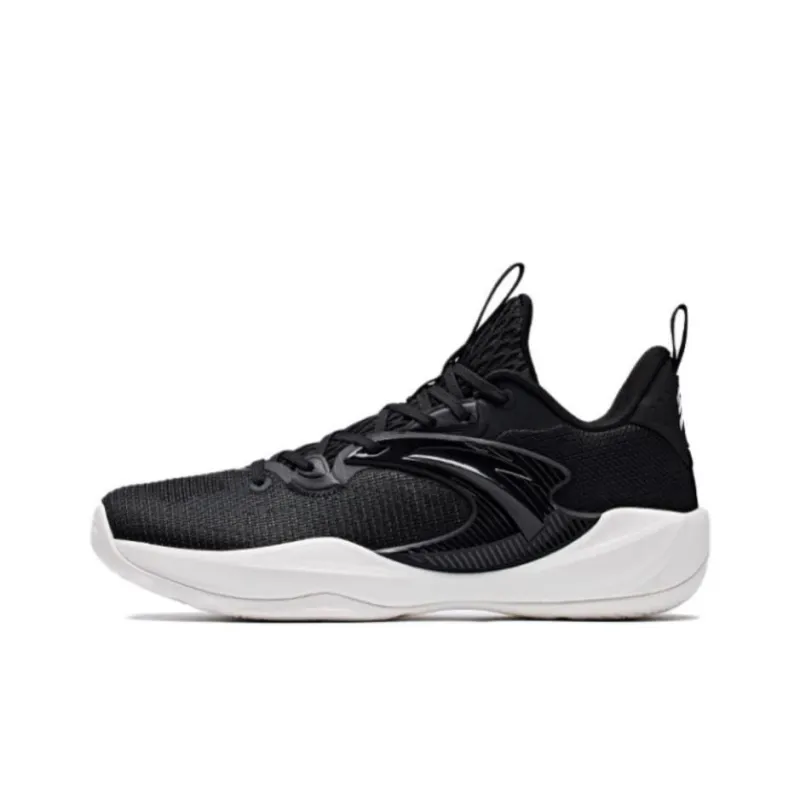 Anta Light Cavalry 9 Cushioned Slip-Resistant Abrasion-Resistant Low-Top Basketball Shoes Men's Black White-0