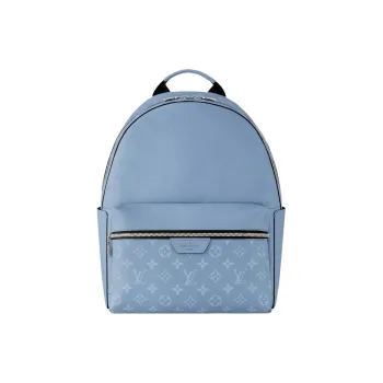 LOUIS VUITTON Discovery Monogram Coated Canvas With Taiga Cow Leather Backpack Small Size Men's Light Blue